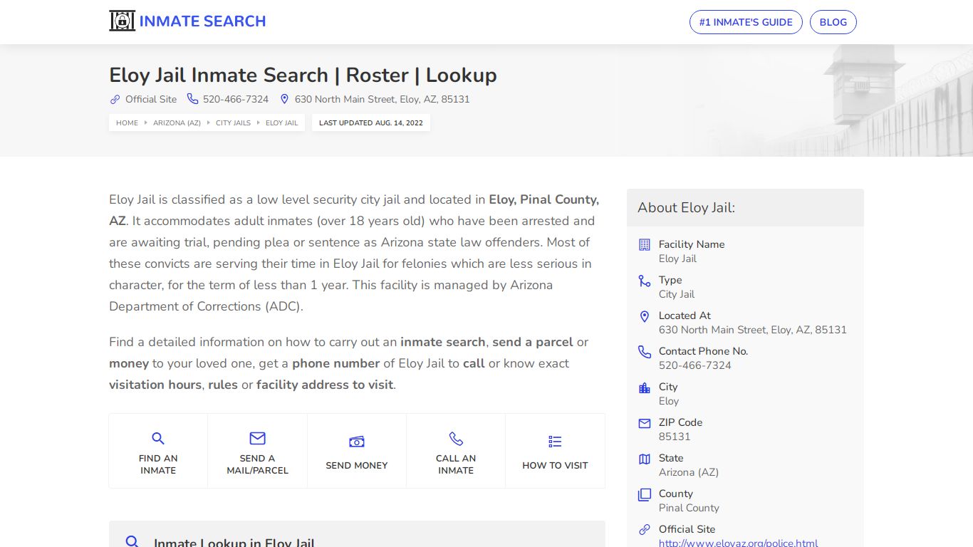 Eloy Jail Inmate Search | Roster | Lookup