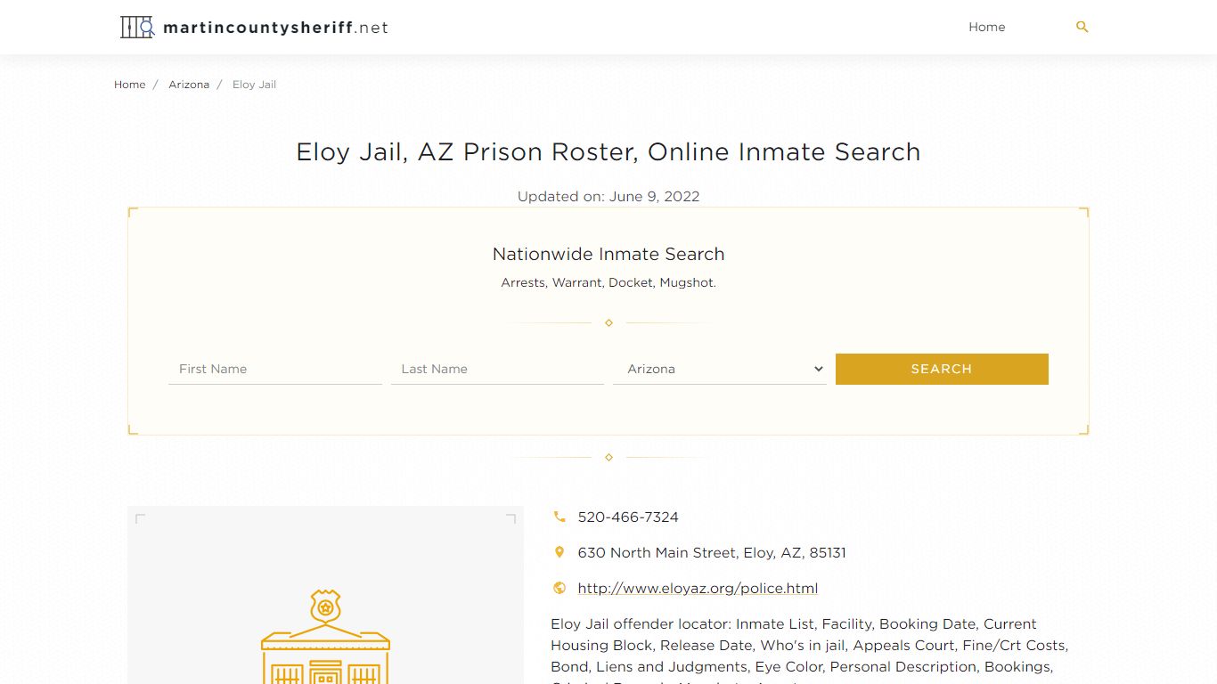 Eloy Jail, AZ Prison Roster, Online Inmate Search, Booking ...